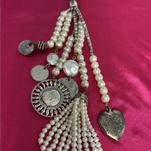 Chicos Elegant Silver and Pearl Charm Necklace nWT